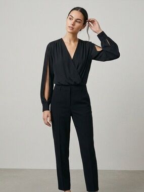 NWT EVNL Black Surplice Bodysuit with Long Open Sleeves Size Large V-neck